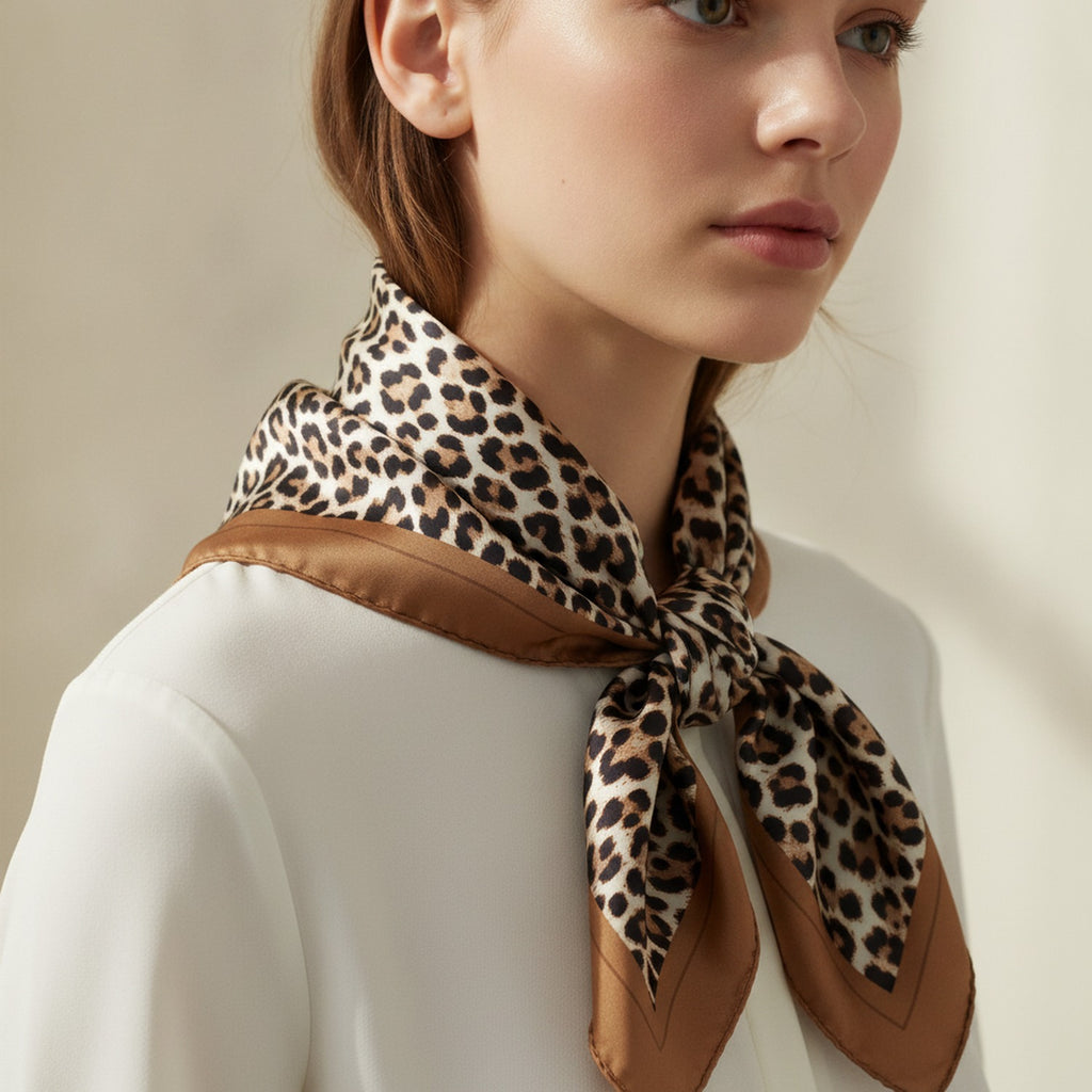 Mixed Print Silk Scarf Light Brown