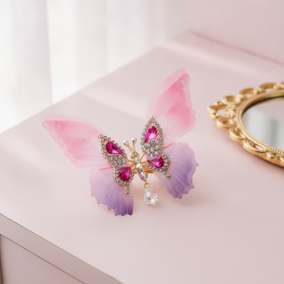 Sparkly Butterfly Hair Claw - Rose