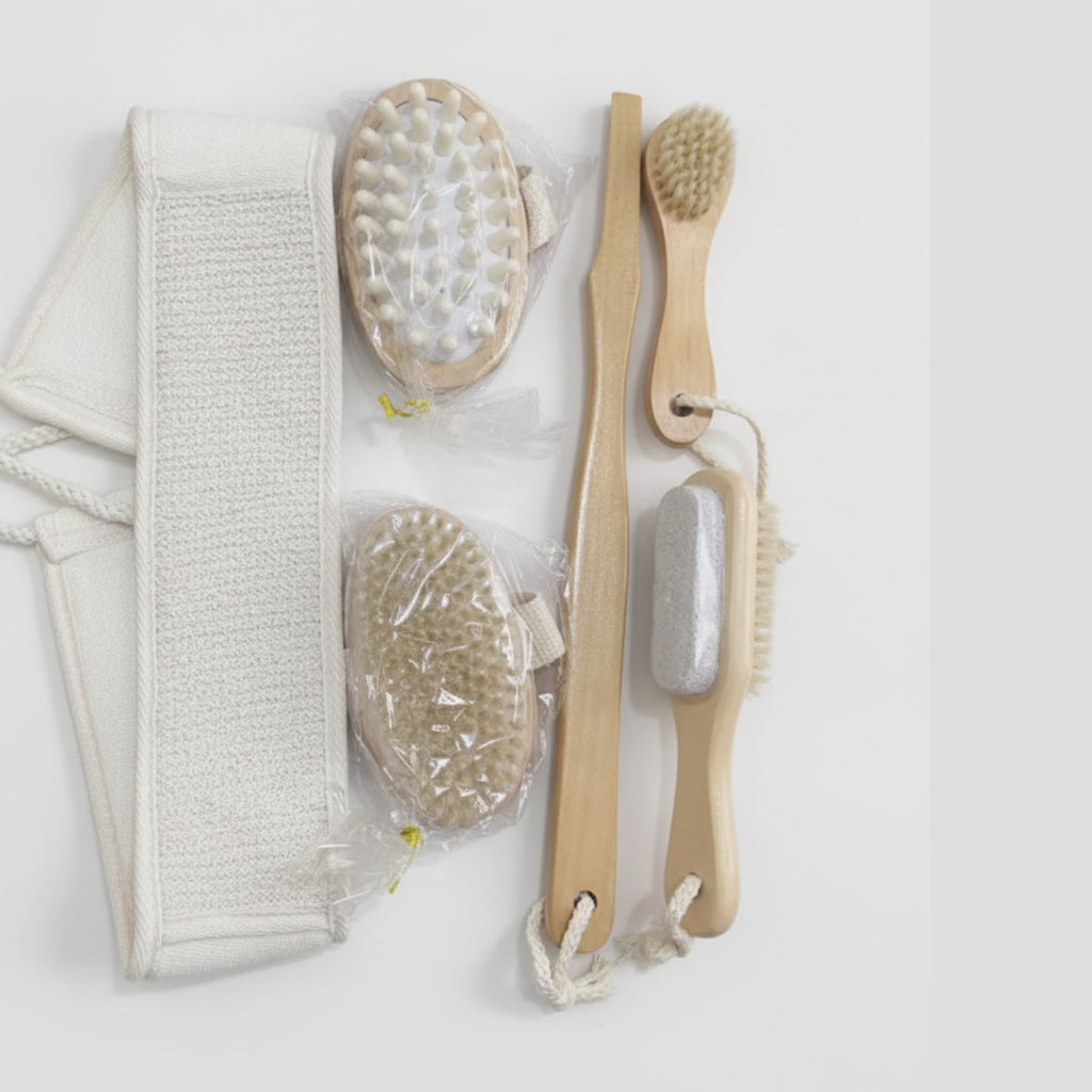 Natural Bamboo Bath Brush Set With Exfoliating Loofah – Korean beauty tool (view 1)