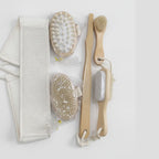 Natural Bamboo Bath Brush Set With Exfoliating Loofah – Korean beauty tool (view 1)