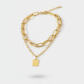 Layered Square Pendant Chain Necklace - Gold