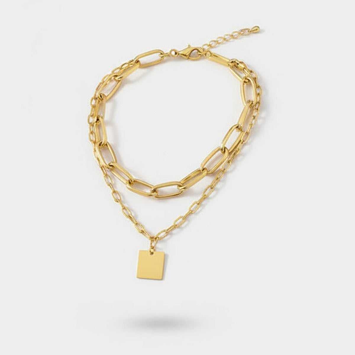 Layered Square Pendant Chain Necklace - Gold