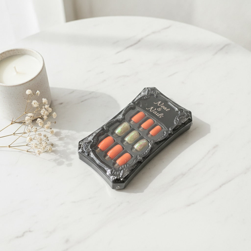 Press-On Nail Ring Set - Orange & Holographic