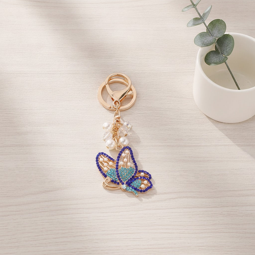 Sparkle Butterfly Charm Keychain - Blue