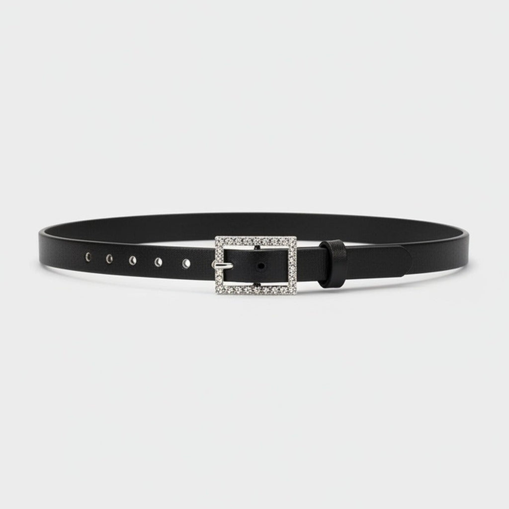 Black Leather Belt Rhinestone Buckle – jewelry (view 1)