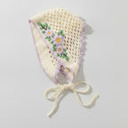 Crochet Floral Triangle Headwrap - Purple