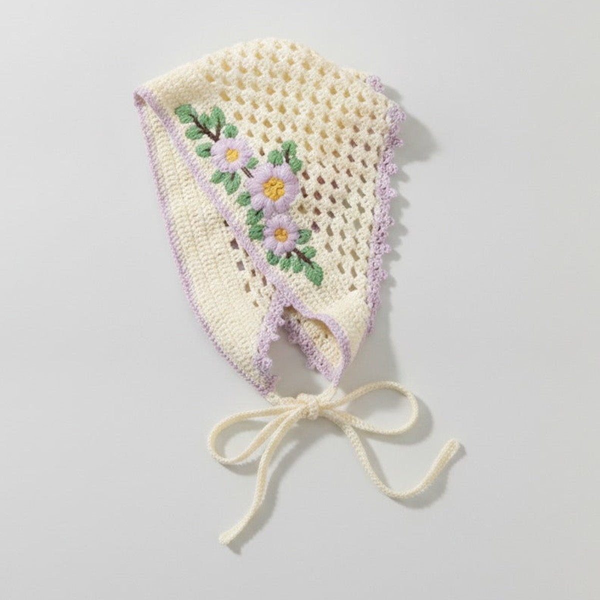 Crochet Floral Triangle Headwrap - Purple