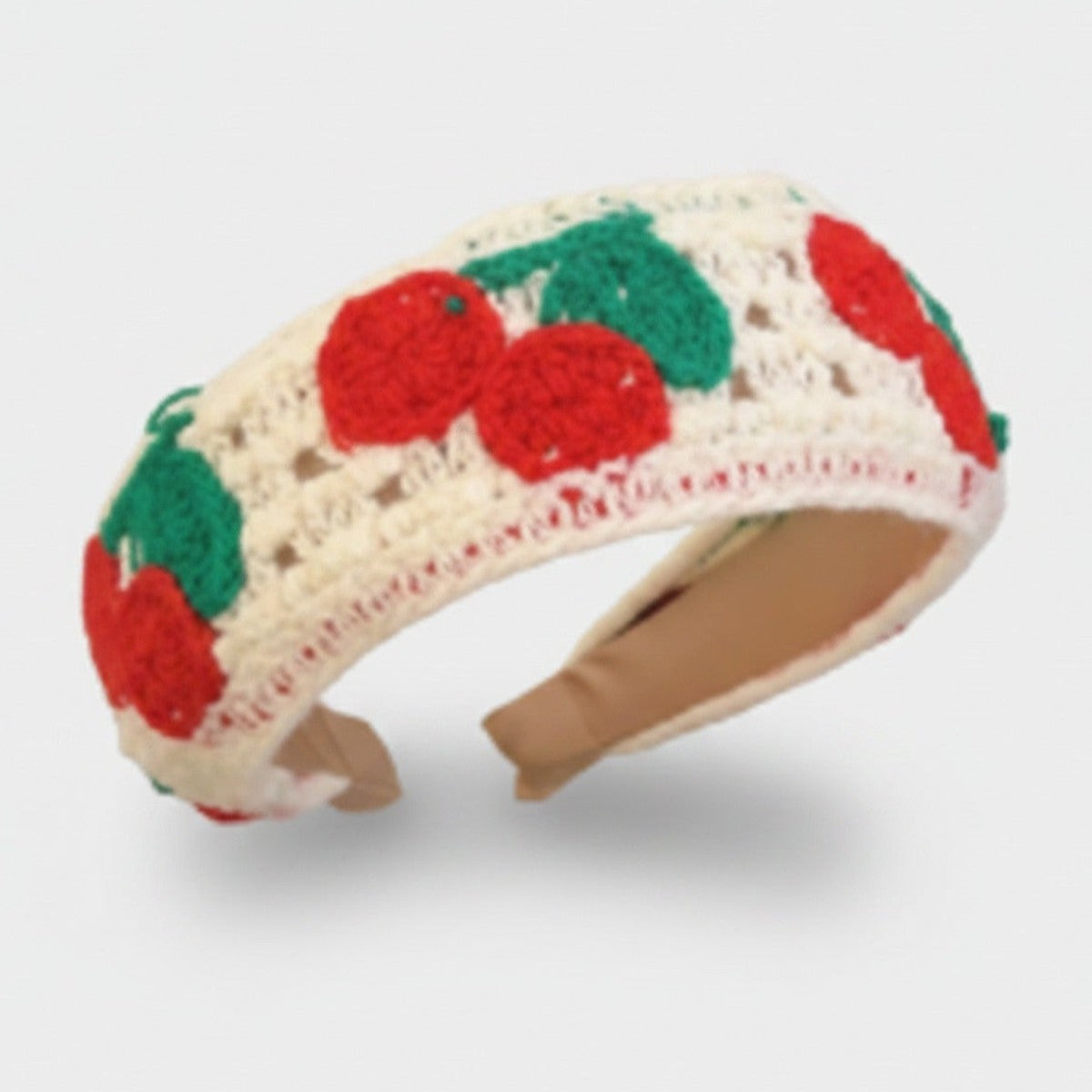Cherry Knit Padded Headband With Leaves – hair accessories (view 1)