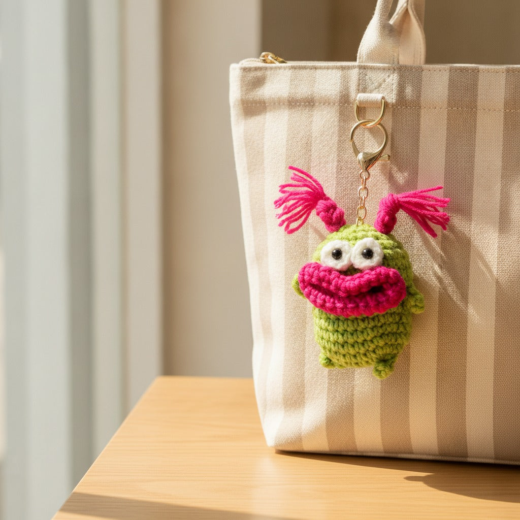 Fuzzy Monster Keychain Set - Green