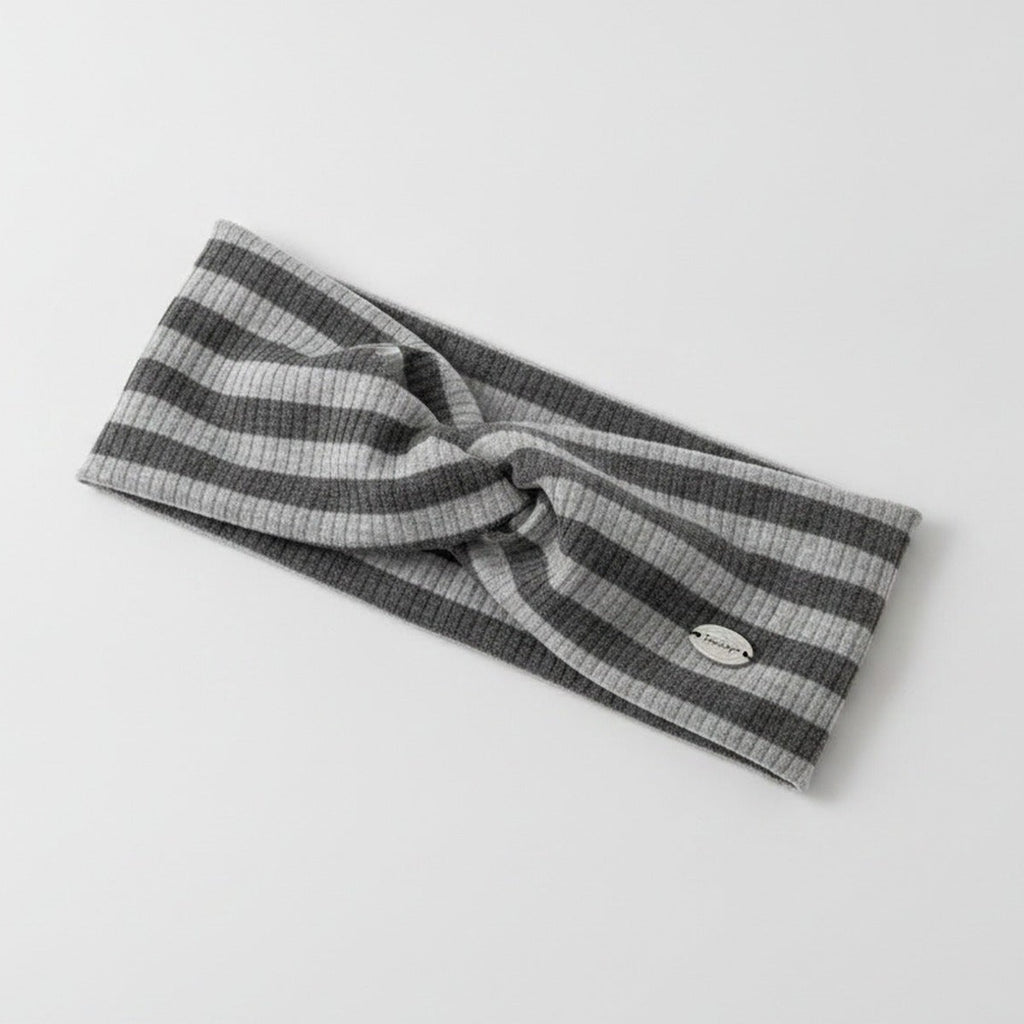 Ribbed Knit Headwrap With Bow - Light Gray – hair accessories (view 1)