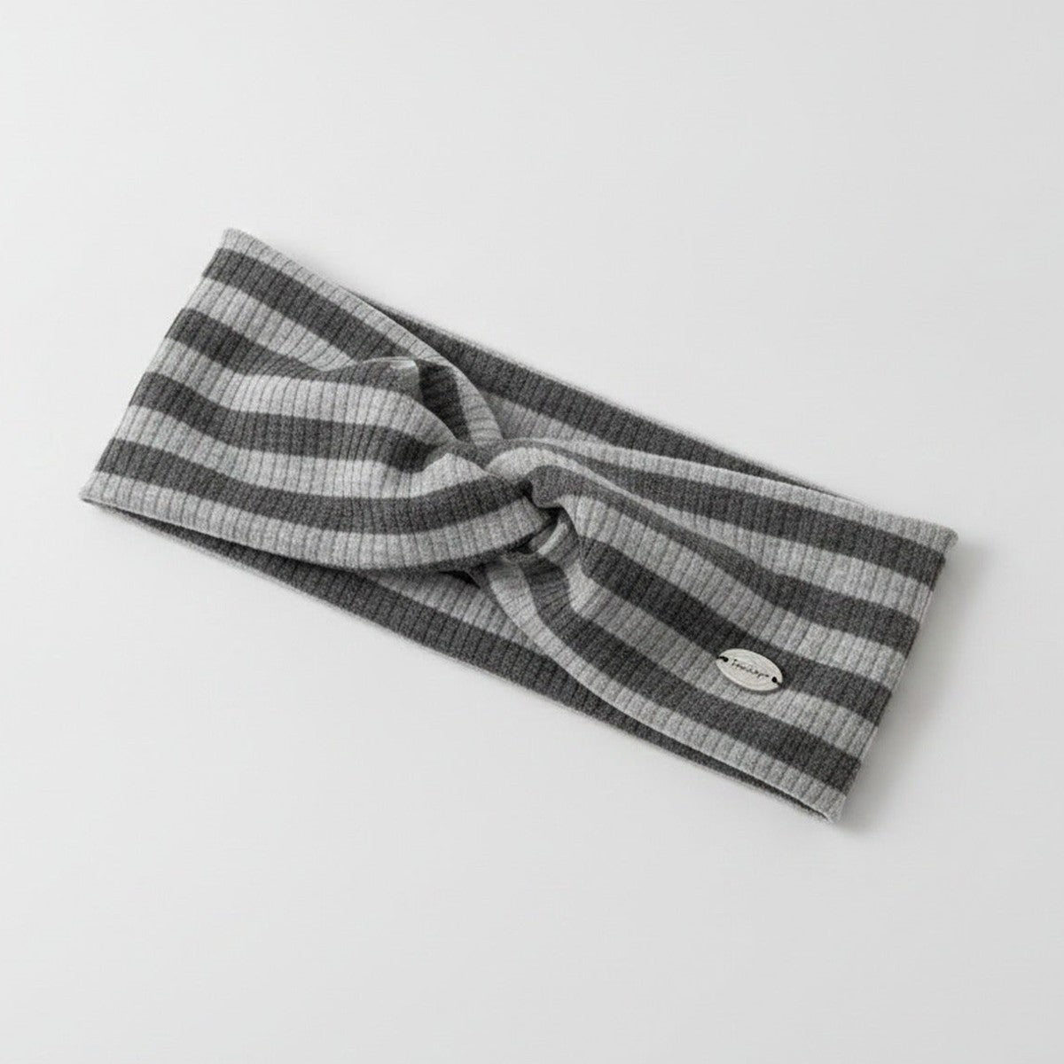 Ribbed Knit Headwrap With Bow - Light Gray – hair accessories (view 1)