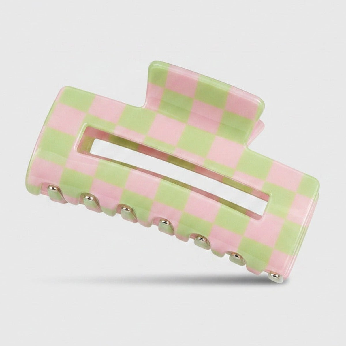 Checkered Pink & Green Hair Claw Clip – hair accessories (view 1)