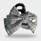 Plaid Fabric Hair Claw With Gold Accent – hair accessories (view 1)