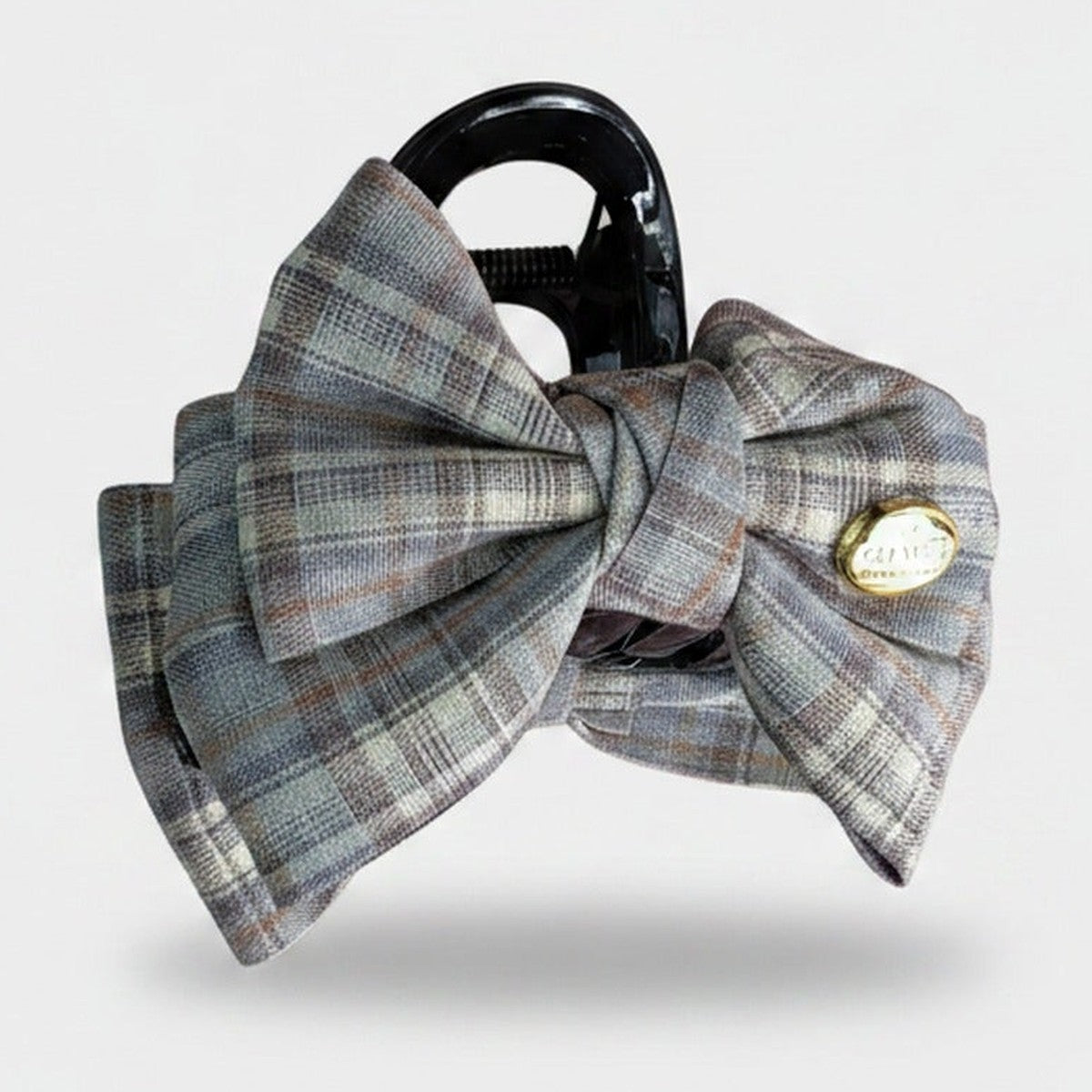 Plaid Fabric Hair Claw With Gold Accent – hair accessories (view 1)