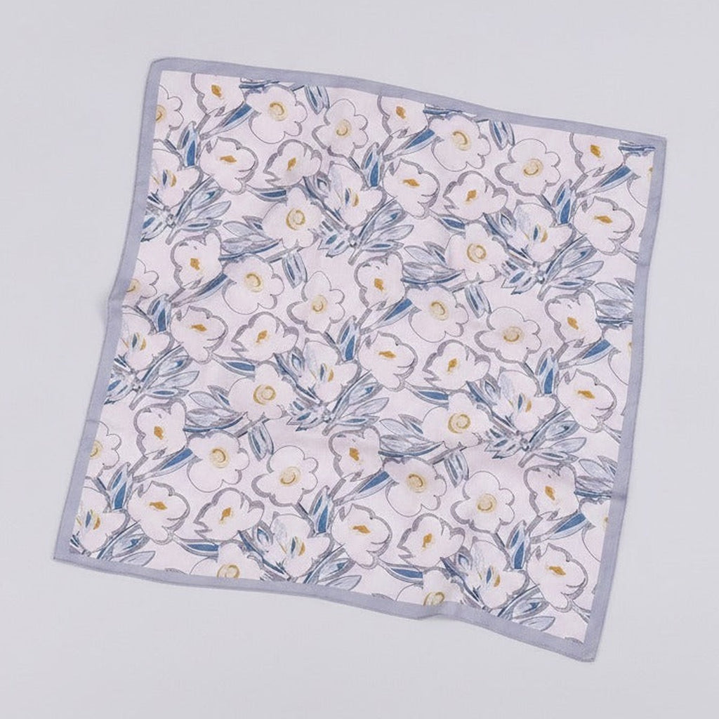 Floral Silk Square Scarf - Navy & Grey