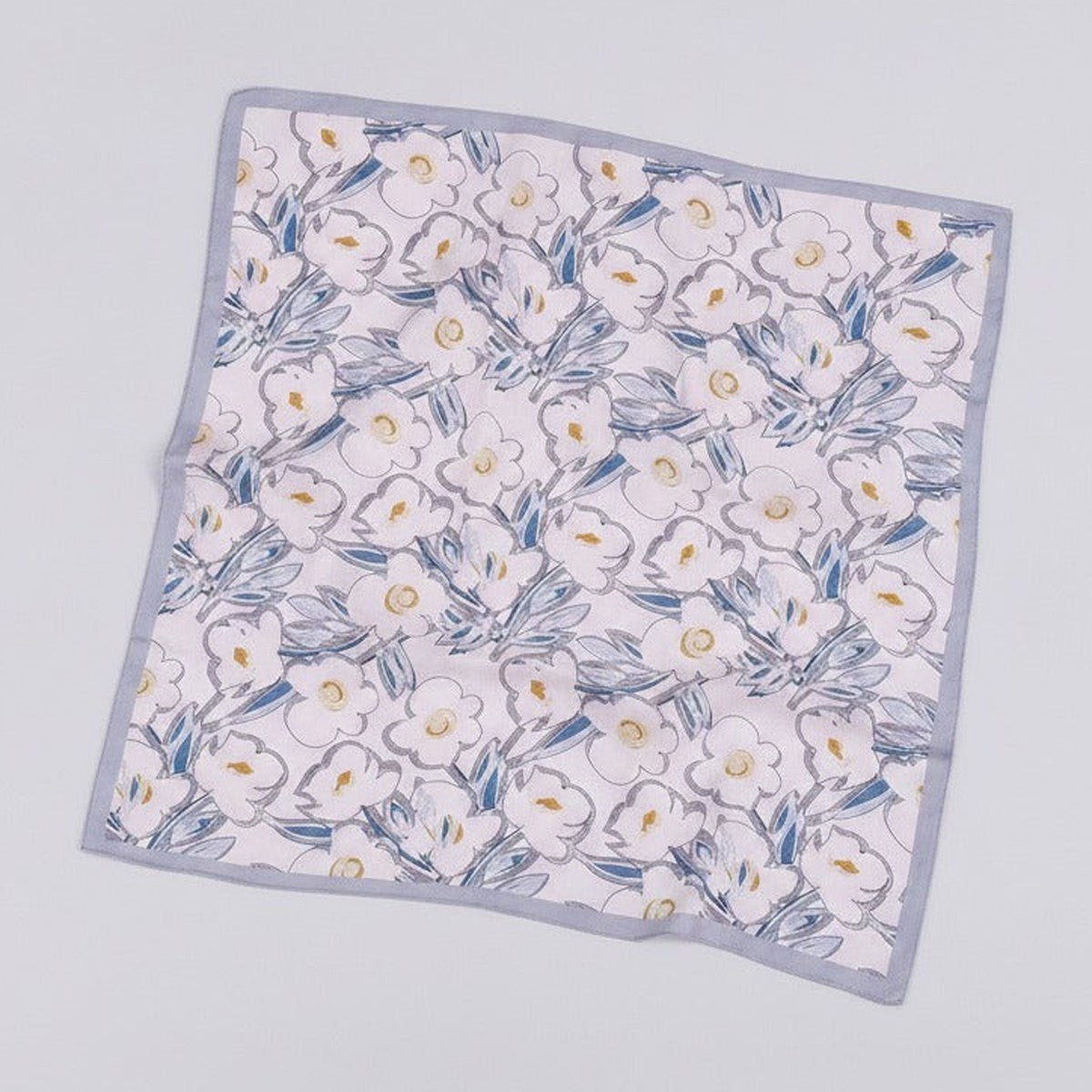 Floral Silk Square Scarf - Navy & Grey
