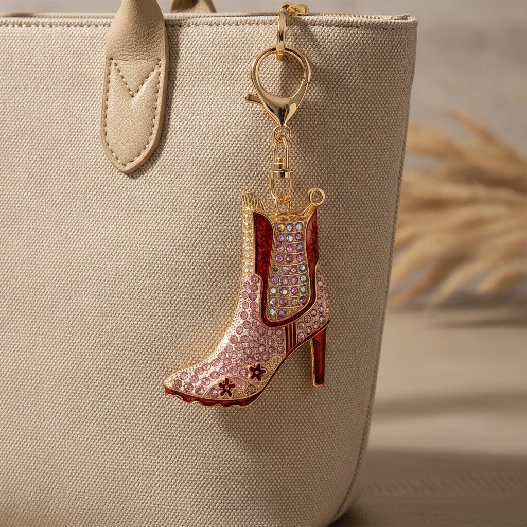 Rhinestone Cowboy Boot Keychain - Red