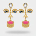 Gold Abstract Face Statement Earrings Gold & Pink