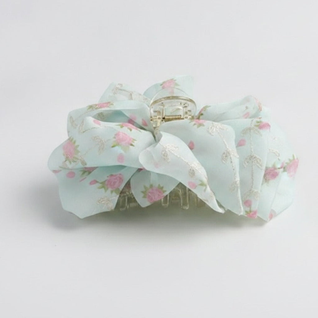 Floral Fabric Hair Claw Clip - Teal 11CM – hair accessories (view 1)