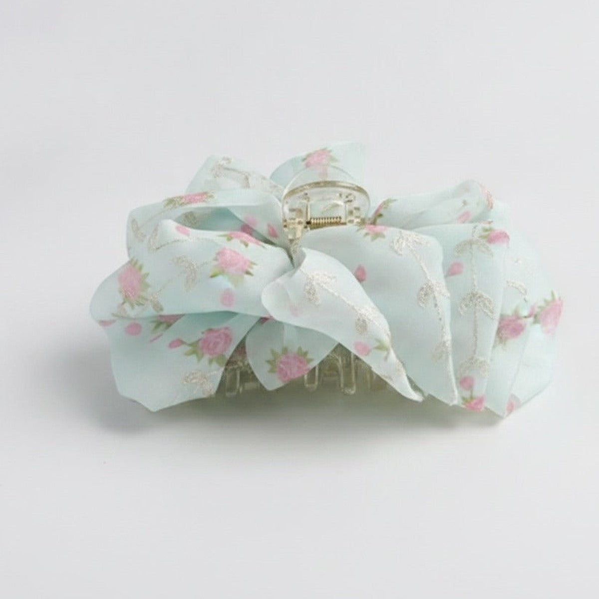 Floral Fabric Hair Claw Clip - Teal 11CM – hair accessories (view 1)