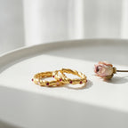 Twisted Hoop Earrings with Stone Accents - Gold