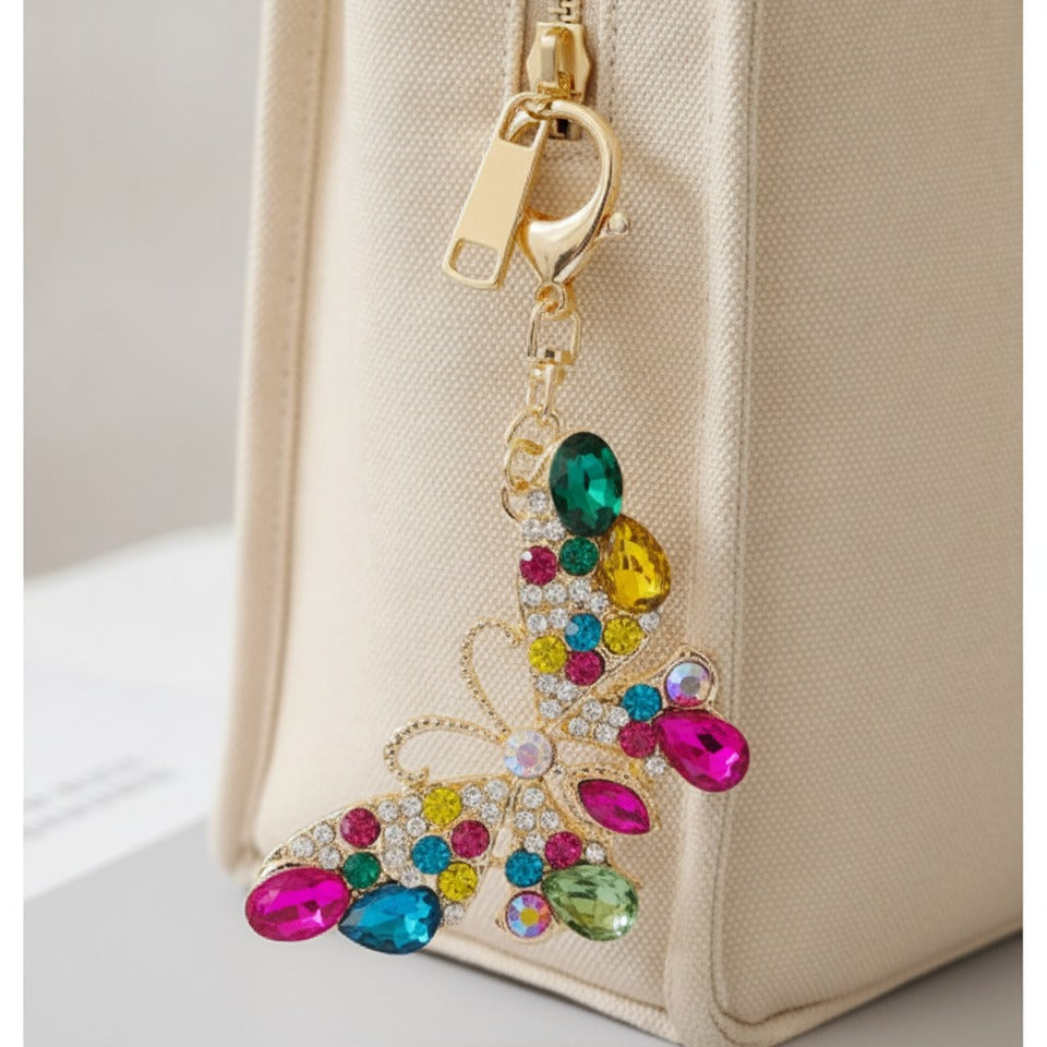 Sparkly Butterfly Charm Keychain - Multicolor