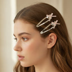 Heart Charm Silver BB Clip Set Pink Bow