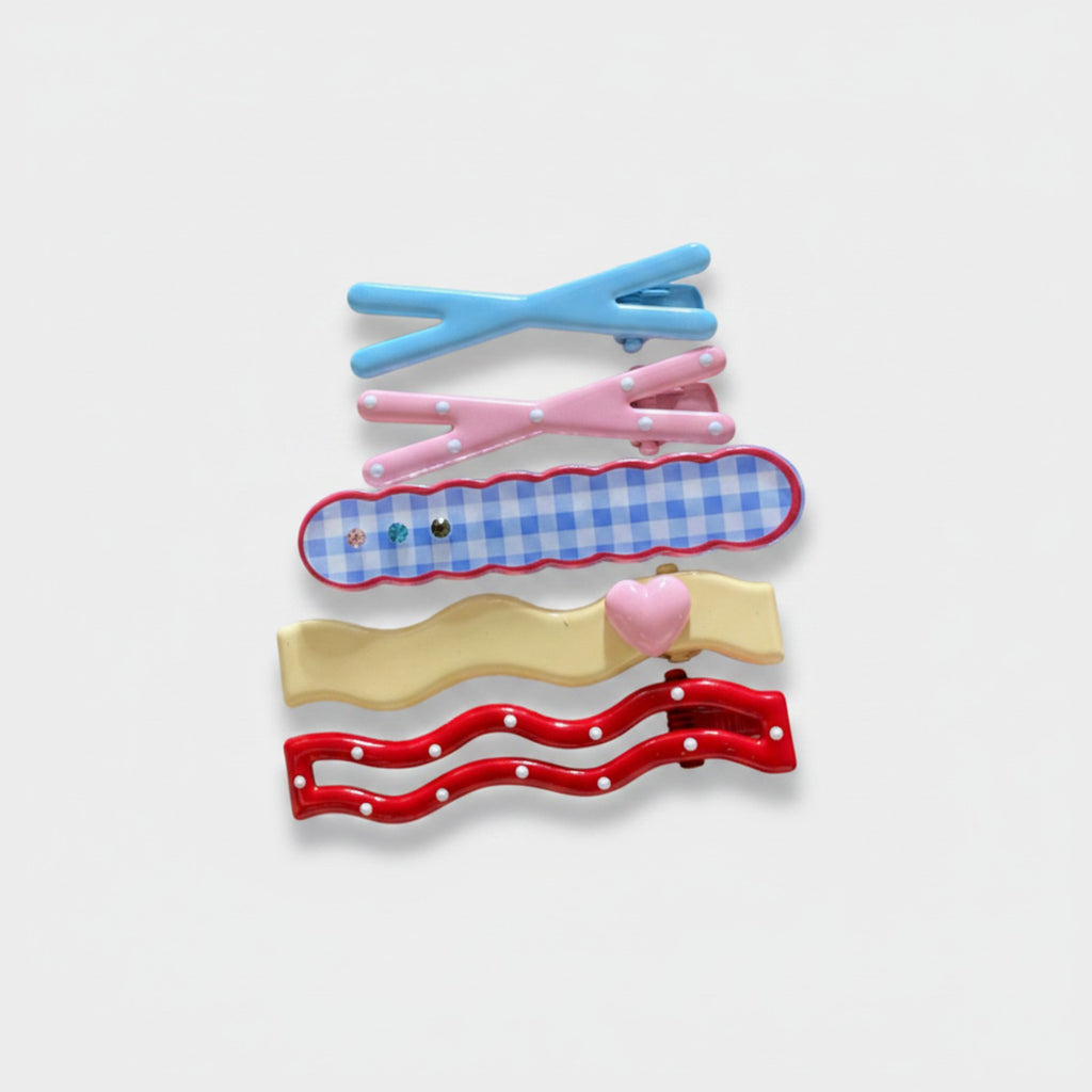 Mini Claw Clip Set Mix & Match Pink Gingham & Heart