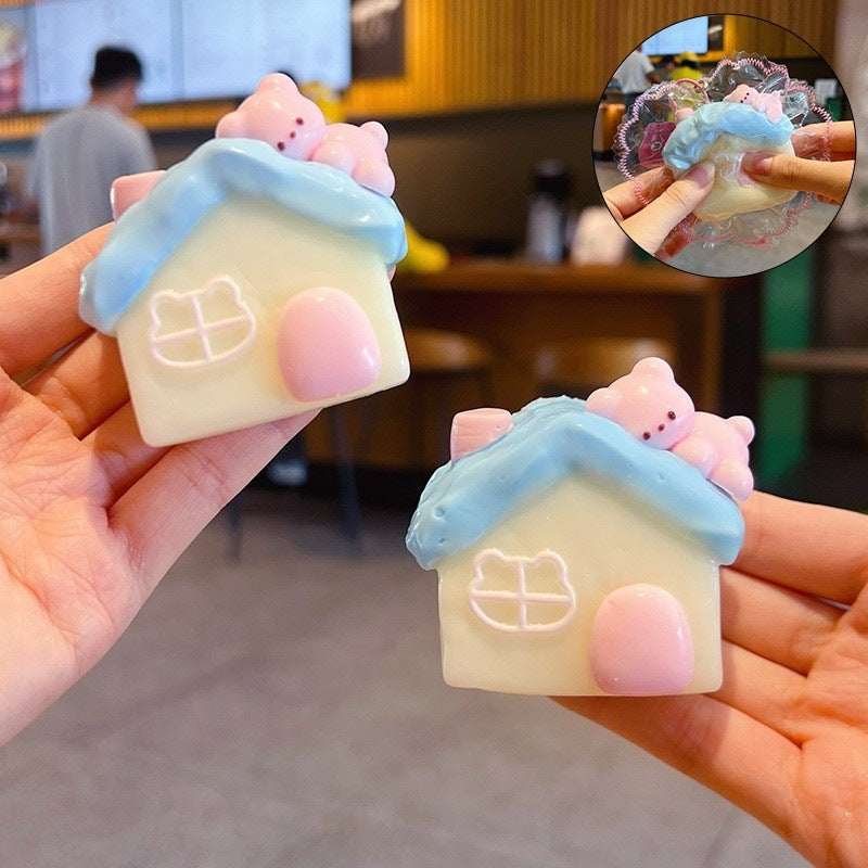 Bear House Mud‑Feel Squishy Keychain - Yellow