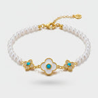 Pearl Beaded Bracelet With Turquoise Clover Charm – jewelry (view 1)