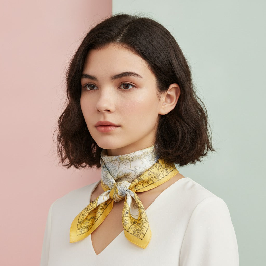 Botanical Border Silk Scarf - Terracotta