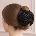 Rose Silk Claw Hair Clip - Black