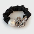 Black Scrunchie with Pearl and Rhinestone Swan Charm – hair accessories (view 1)