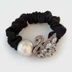 Black Scrunchie with Pearl and Rhinestone Swan Charm – hair accessories (view 1)