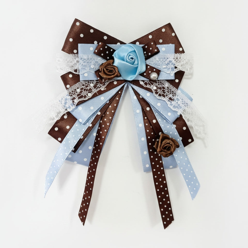 Rosette Ribbon Bow Bag Charm - Blue