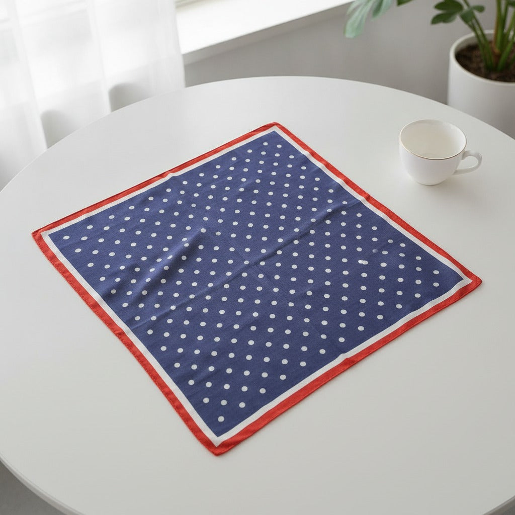 Polka Dot Silk Square Scarf - Navy & Coral