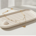 Layered Pearl Bow Necklace - Gold