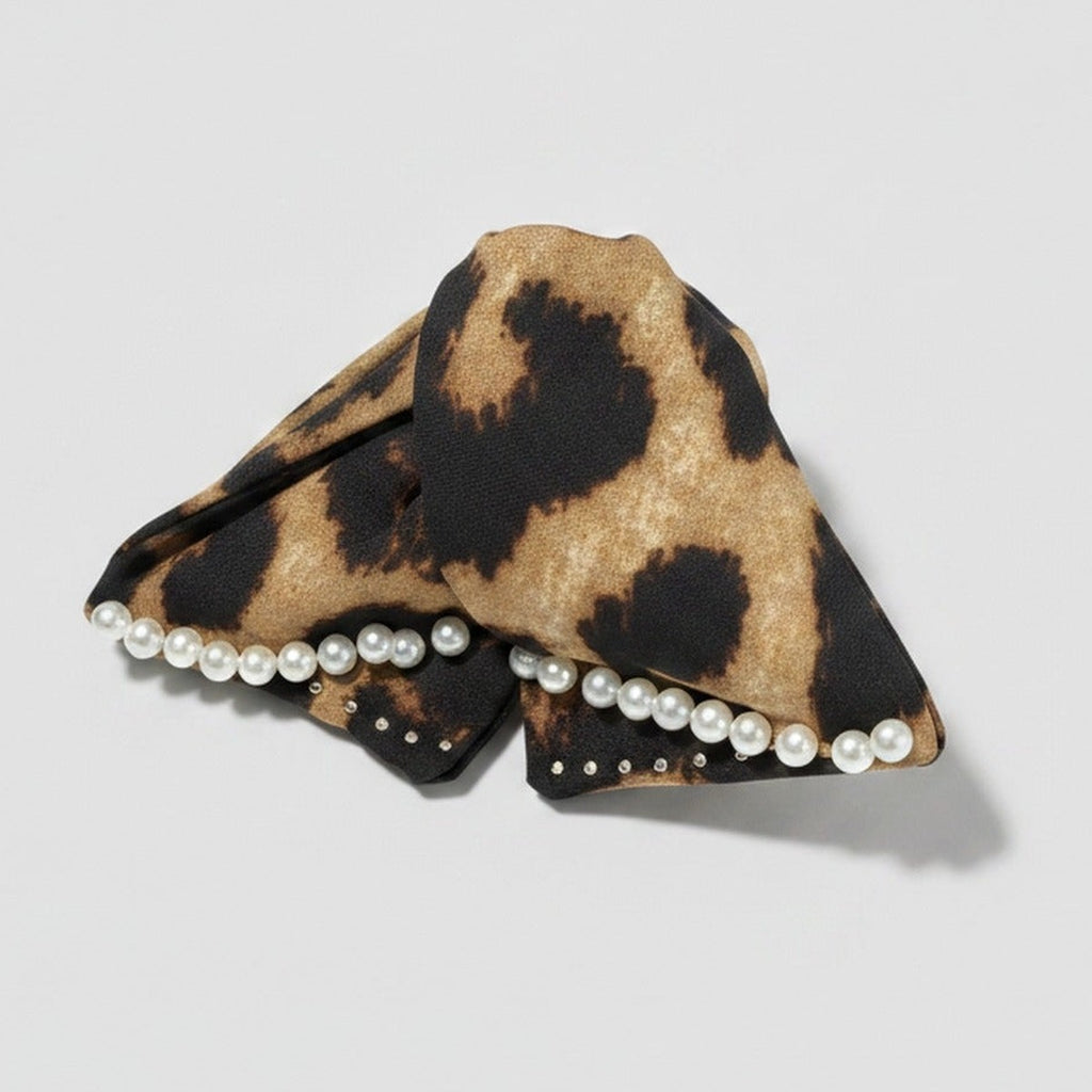Pearl-Beaded Leopard Print Butterfly Hair Claw – hair accessories (view 1)