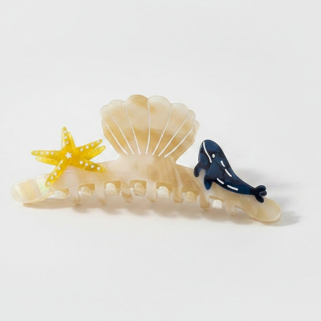 Shell Hair Claw With Starfish Charm - Iridescent Light Caramel 12cm – hair accessories (view 1)