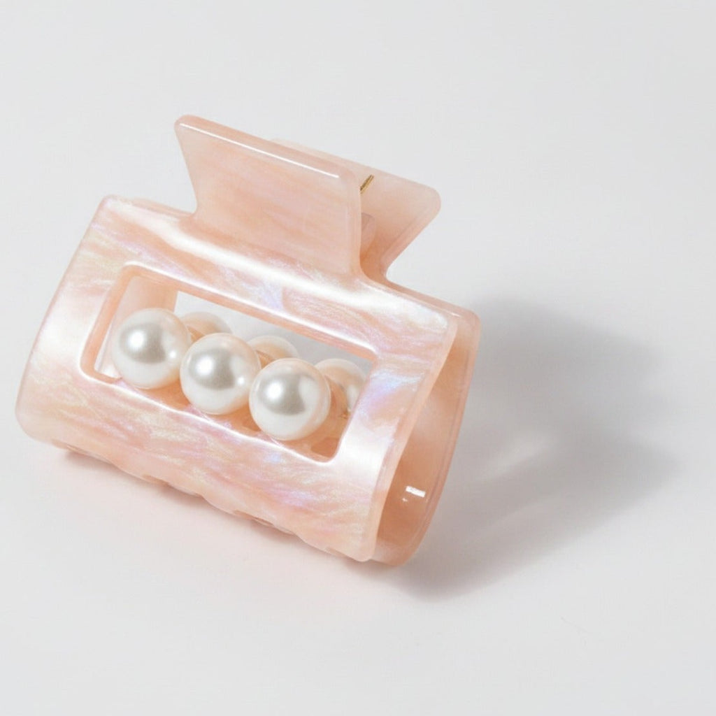 Pearl Accent Marble Hair Claw Clip - Light Pink – hair accessories (view 1)