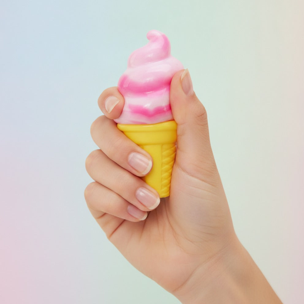 Pink Swirl Soft Serve Ice Cream Squishy - squeeze in hand