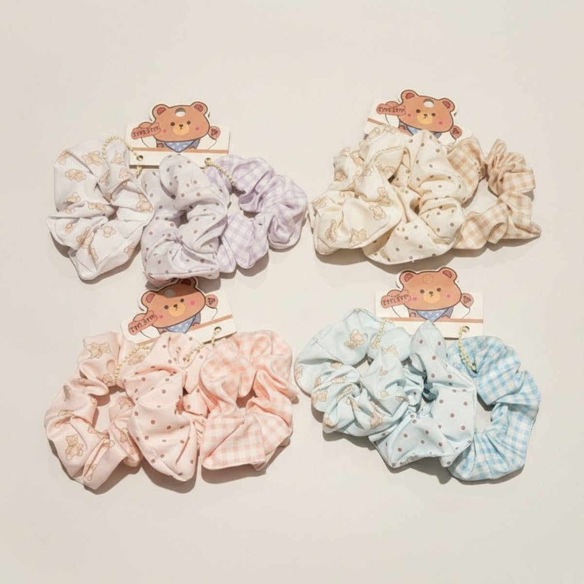 Sweet Bear Mixed Color Scrunchie Trio – hair accessories (view 1)
