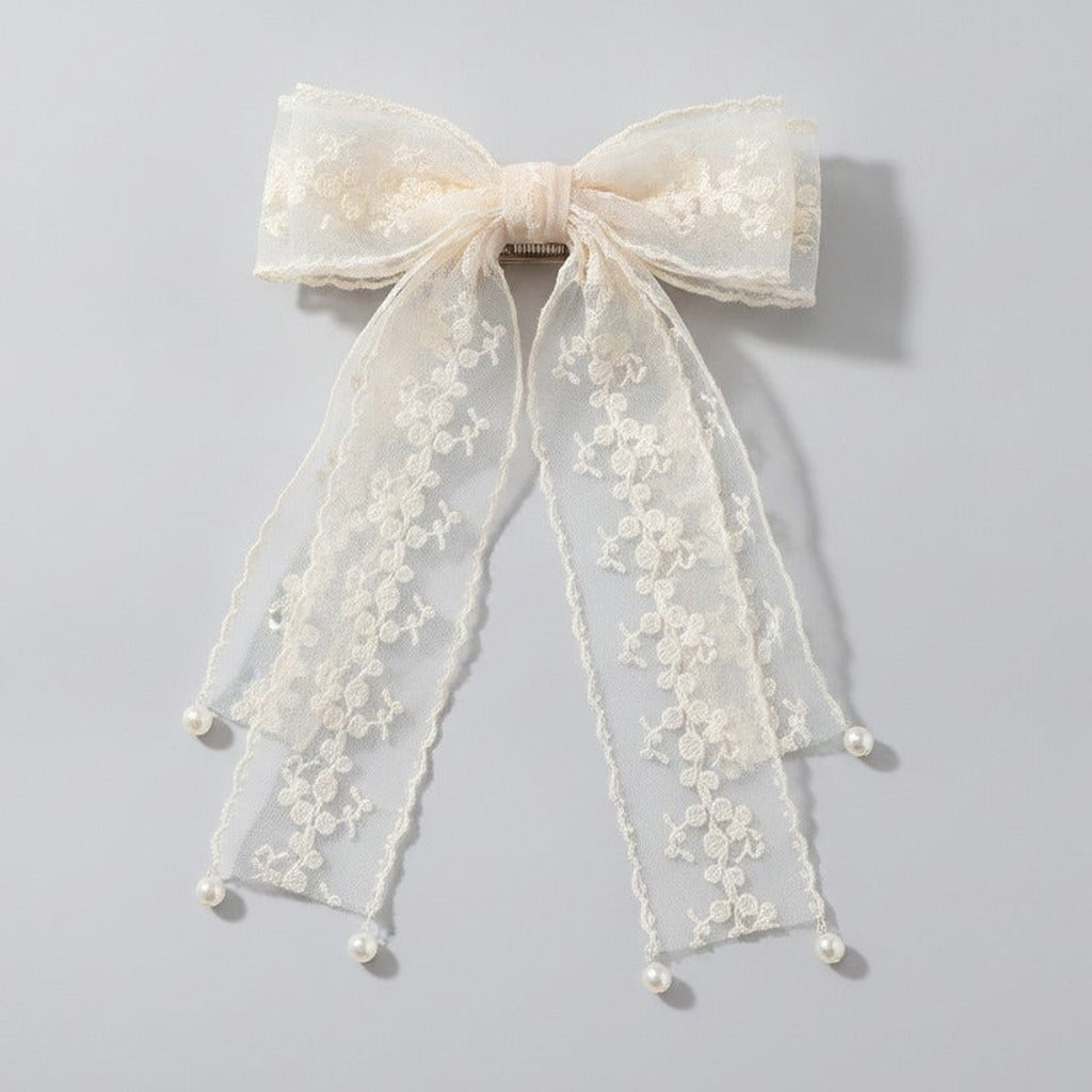 Sheer Bow Hair Claw - Lace Pink