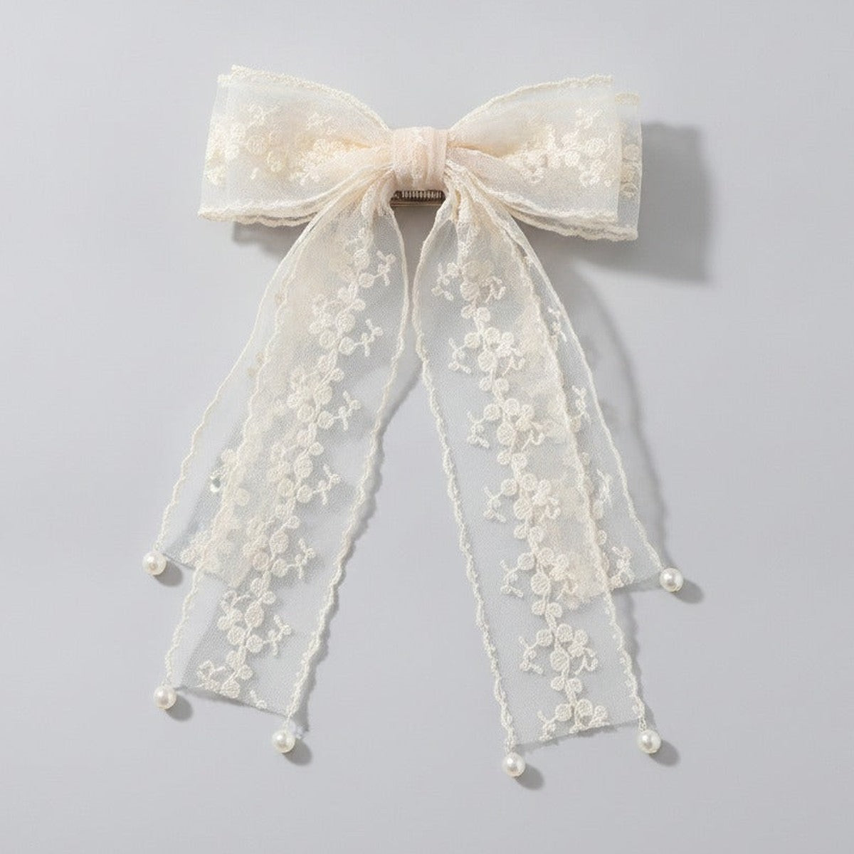 Sheer Bow Hair Claw - Lace Pink
