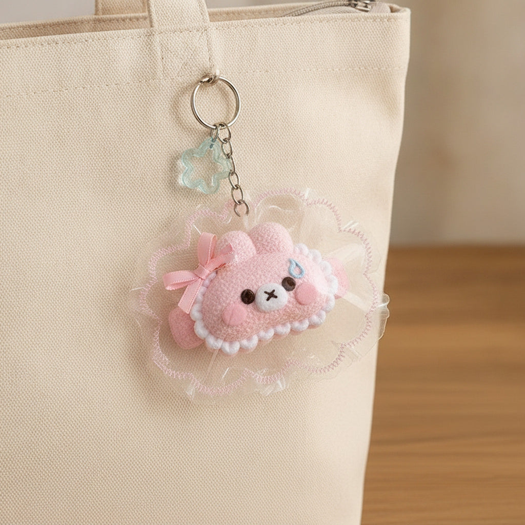 Fuzzy Cat Squishy Keychain - Pink
