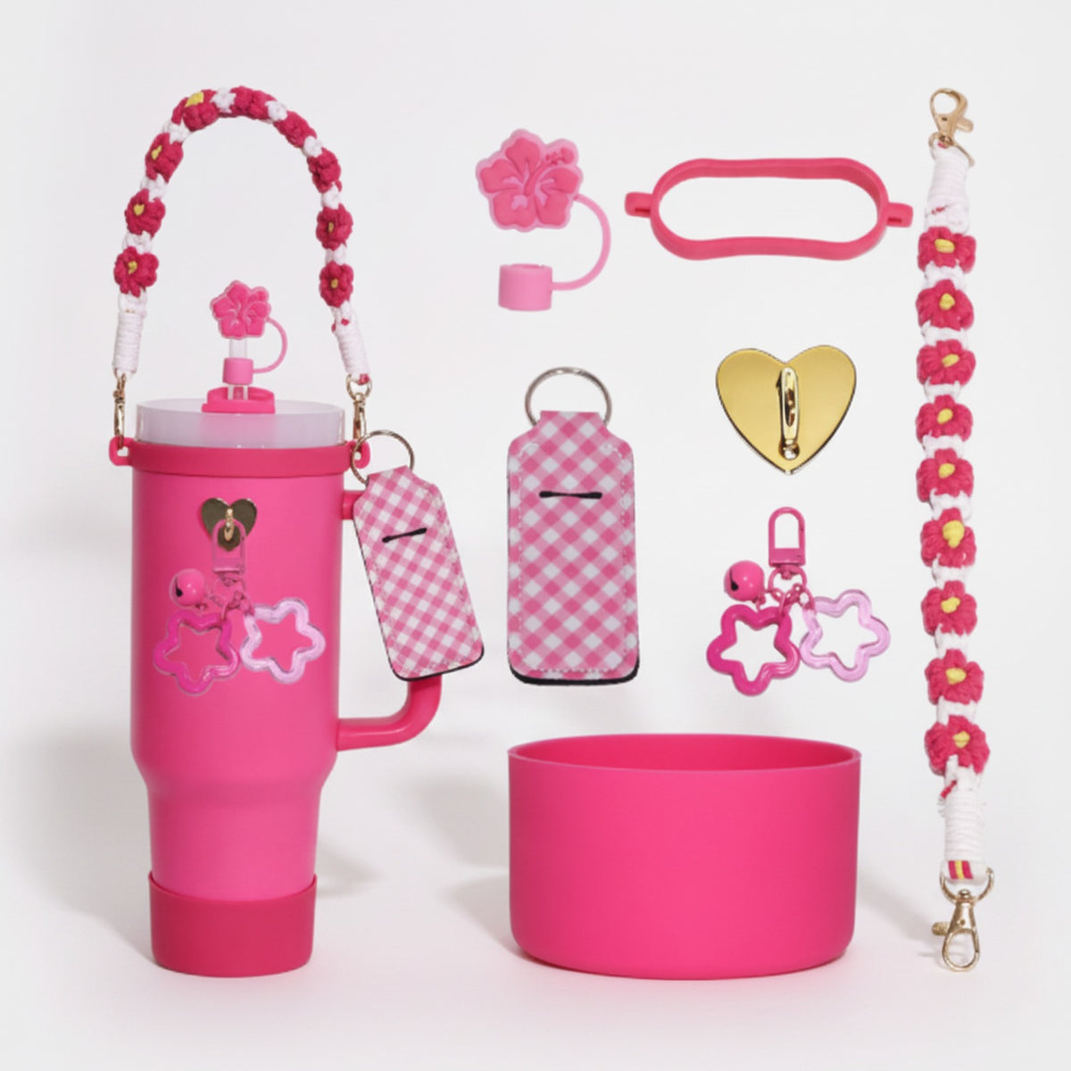 Daisy Flower Beaded Cup Charm Accessories Set - Magenta – novelty & toys (view 1)