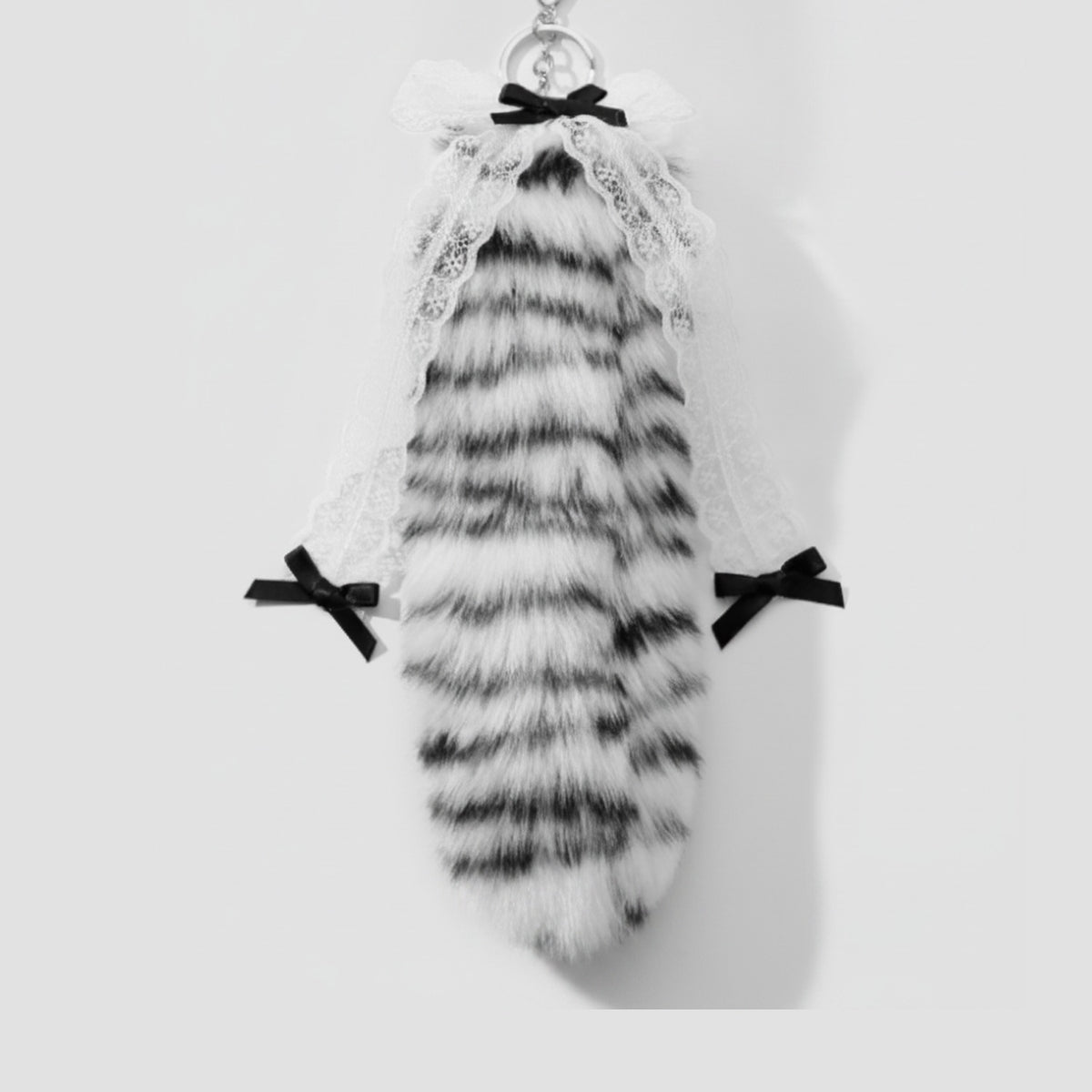 Fuzzy Leopard Tail Bag Charm - Black & White