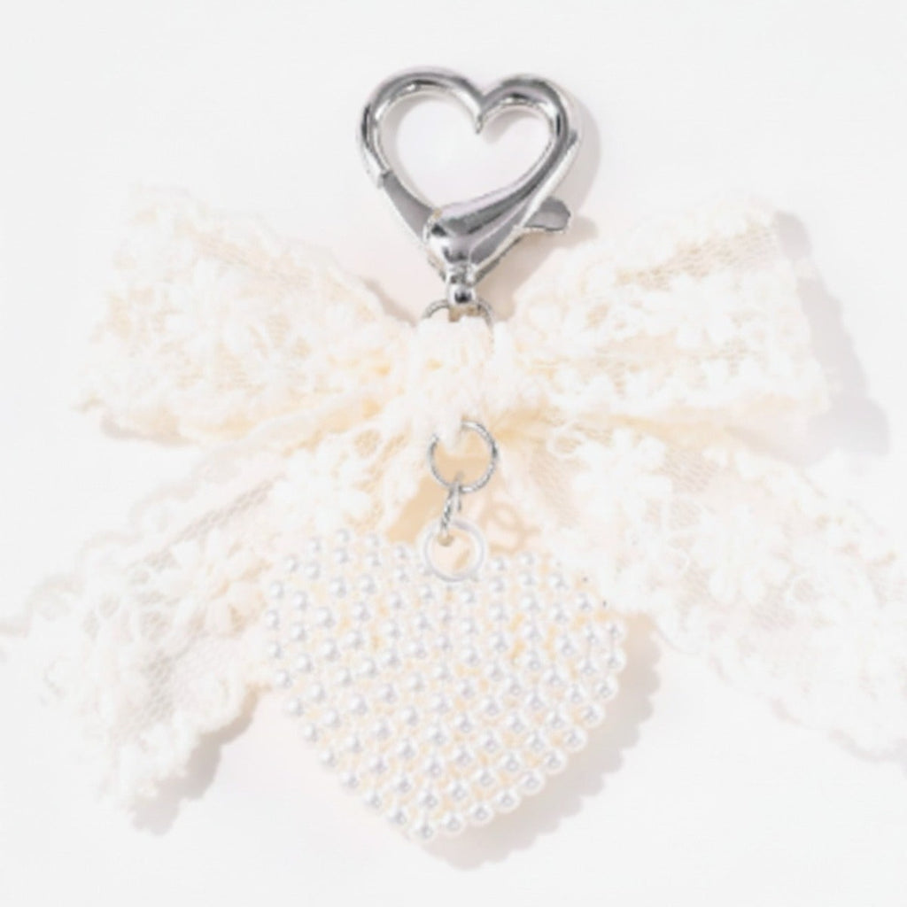 Lace Wing Heart Bag Charm - Beige