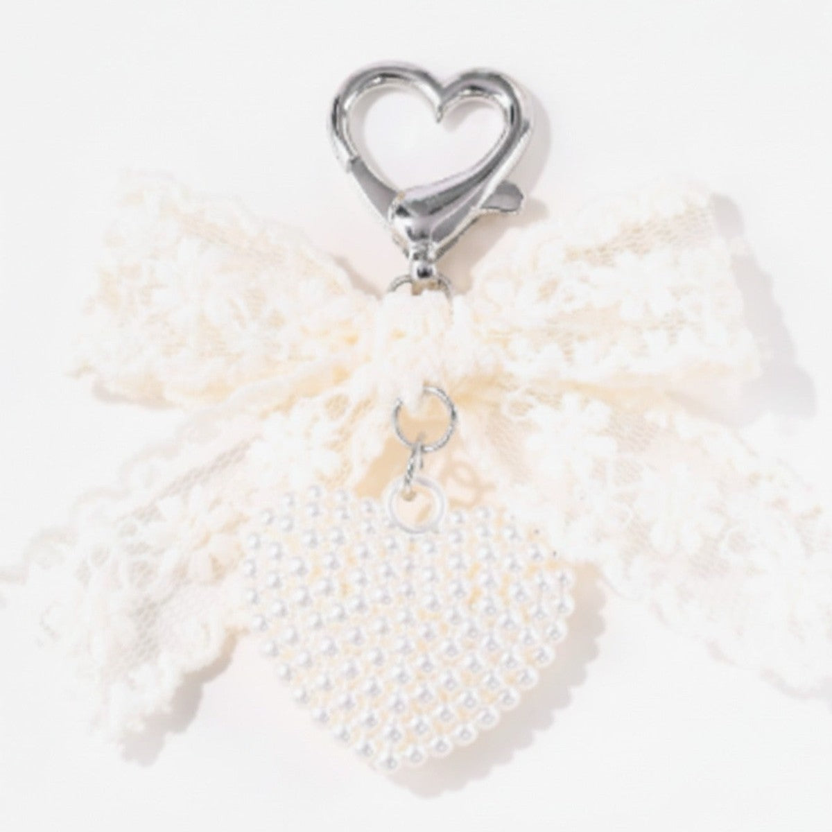 Lace Wing Heart Bag Charm - Beige