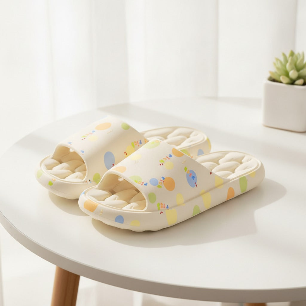 Puffy Cloud Slide Slippers - Cream Multi